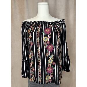 Savana Jane Off Shoulder Floral Embroidered Top S Boho